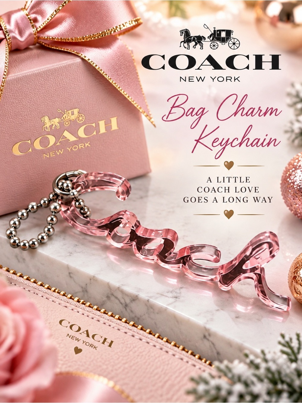 Coach Pink Resin Script Bag Charm Keychain Signature Logo Collectible